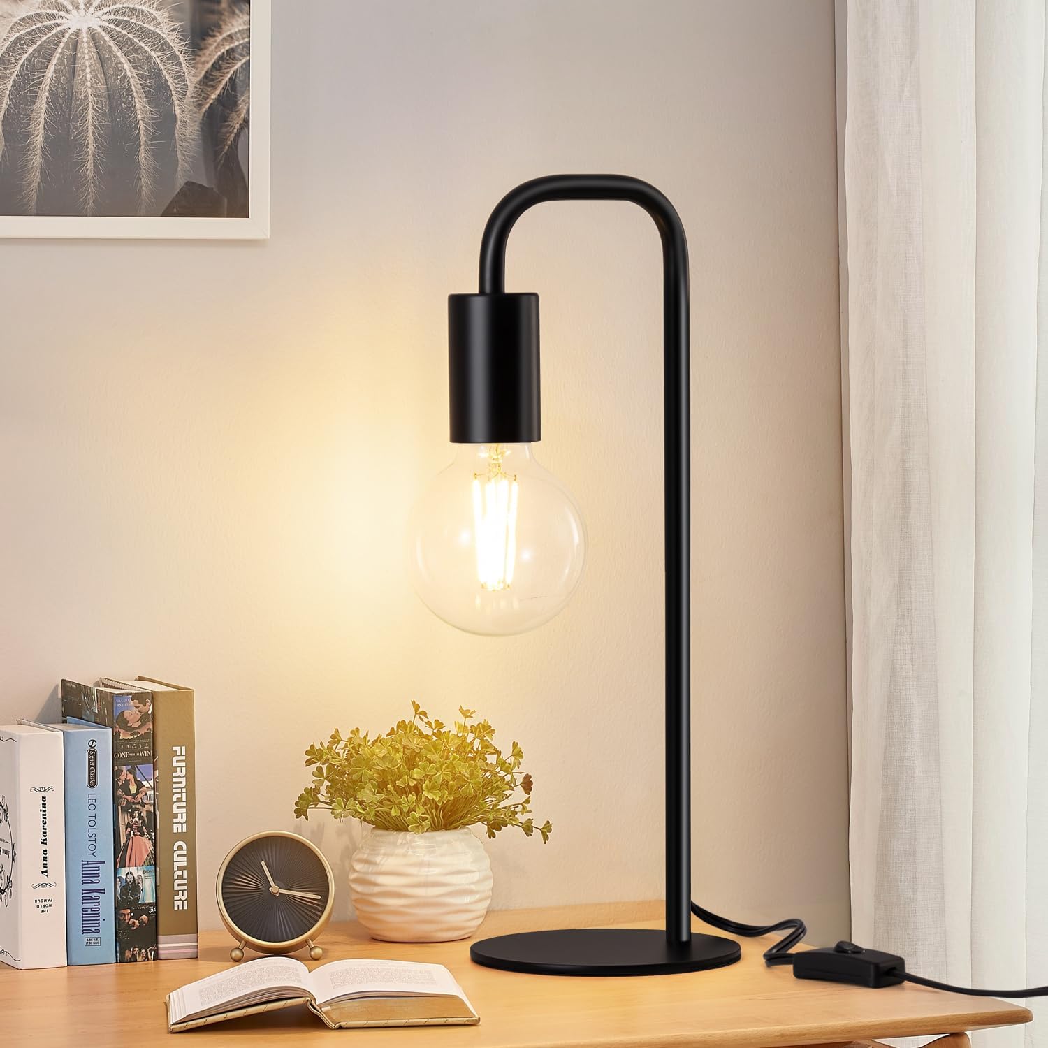 Industrial Table Lamp for Bedroom, Bed Side Table Lamps for Nightstand with Wire Switch, E26 Socket Base, Modern Nightstand Lamp for Living Room, Reading, Office, Bulb Not Included - Image 4