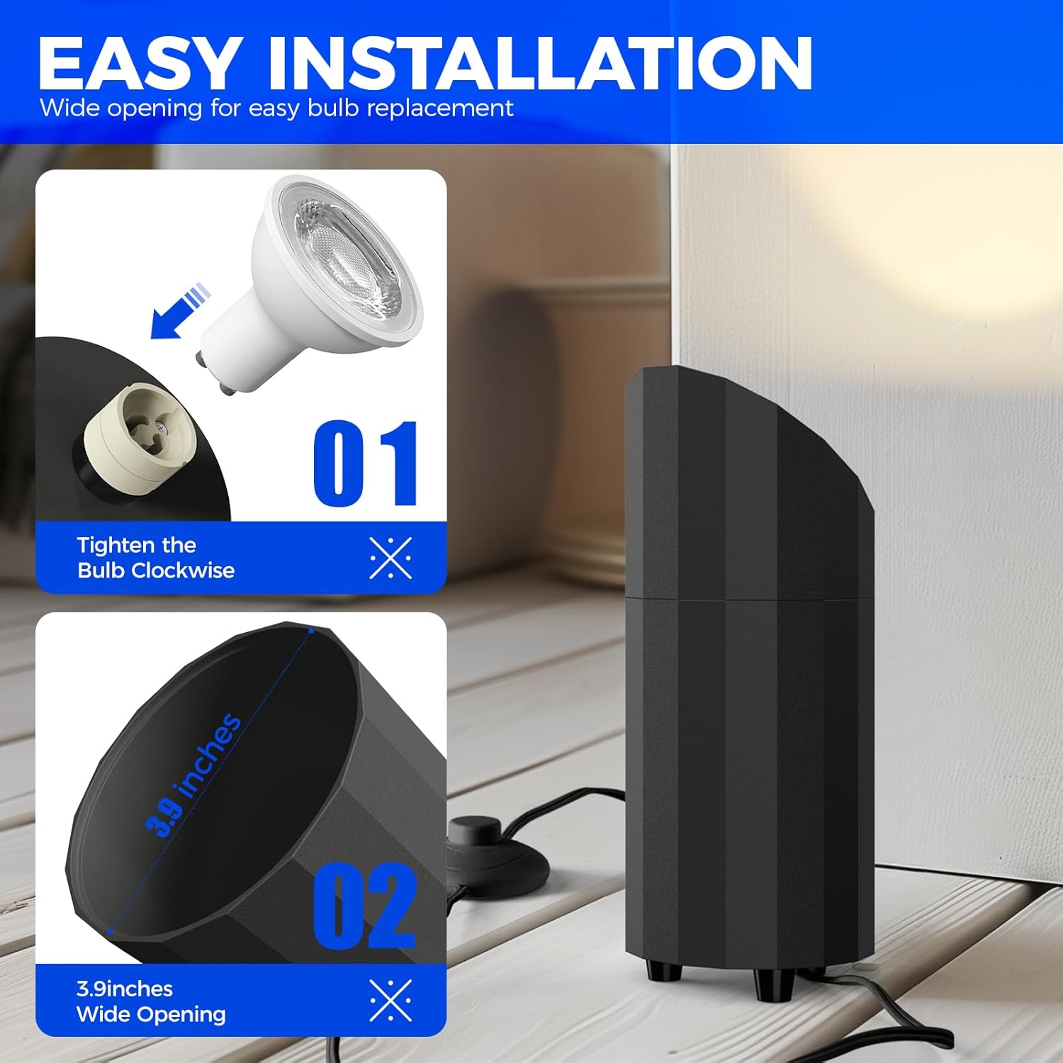 Barrina Uplighting Indoor Spotlight, 2 in 1 Detachable Up Lights Indoor Floor Can Light with 3000K GU10 Bulb, LED Spot Lights for Plant Picture Home, 6.56FT Plug Cord & Foot Switch,2 Packs - Image 3