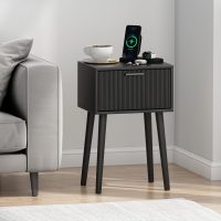 LAATOOREE Nightstands Set of 2, Small Side Table, Bedside Table with Fluted Door, Solid Wood Feet; Modern Mid-Century End Table for Bedroom, Small Space (Black) - Image 6