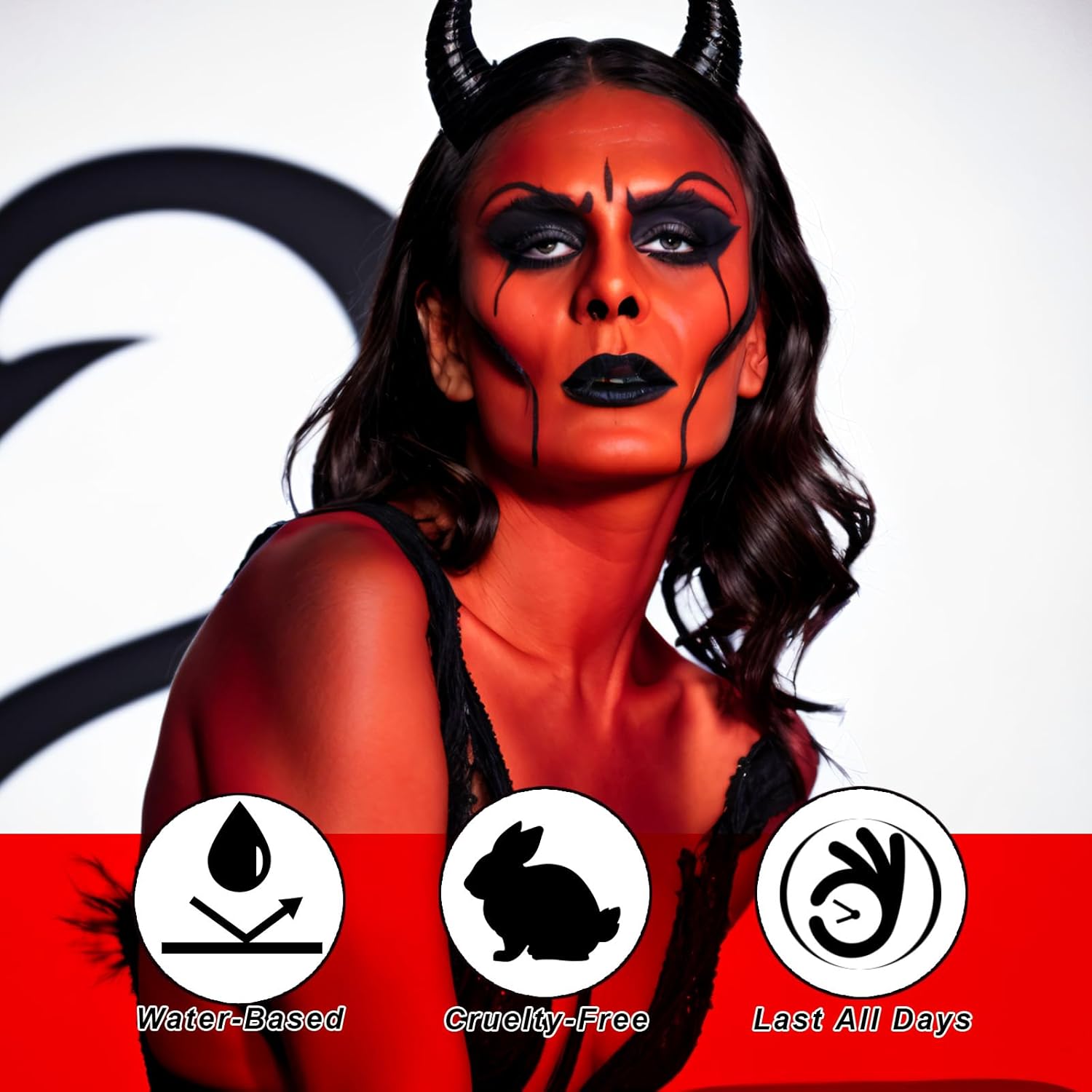 Black White Red Face Body Paint 1.01 oz/pc with 3 Sponges,Water Based Face Paint Kit for Clown Joker Devil Vampire Skeleton Cosplay Makeup,Halloween SFX Makeup Cream Face Painting,3.03 oz - Image 2