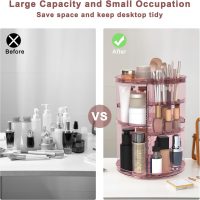 Rotating Makeup Organizer, DIY 8 Adjustable Layers 360 Spinning Skincare Organizers, Makeup Storage Carousel Tower with Brush Holder & Perfume Trays, Cosmetic Display Case for Vanity Bathroom - Image 5
