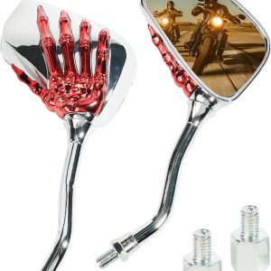 Pairs of Motorcycle Mirrors,Universal 8mm 10mm Motorcycle Rear View Mirrors,Car Accessories Skull Skeleton Hand Bike Mirror,Rearview Side Mirror for Motorcycle Bike (Red)