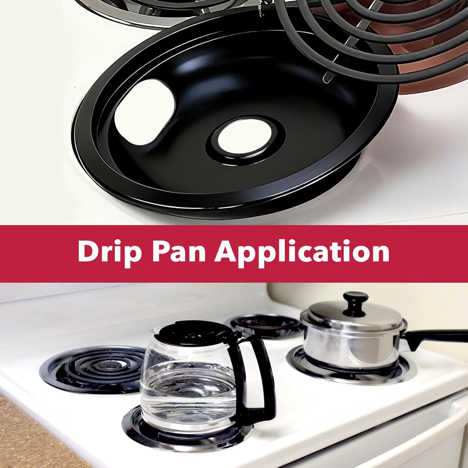 Electric Stove Drip Pans, Replacement Chrome Drip Pans for Electric Stove Compatible with Most Plug-in Electric Ranges include Black 2 * 6in and 2 * 8in (Set of 4 Burner Drip Pan) - Image 7