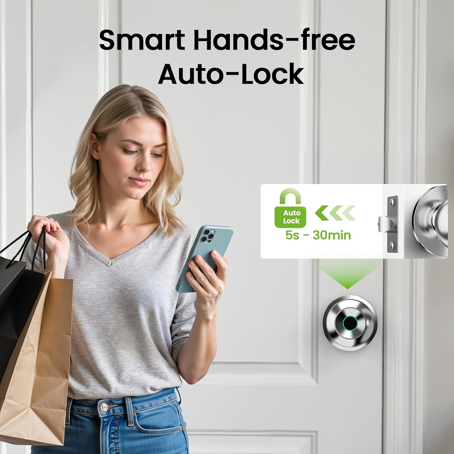 GHome Smart Fingerprint Door Lock, 3 in 1 Smart Fingerprint Door Knob with App Control & Key, Auto Lock, Biometric Door Knobs with Lock for Bedroom, Garage, Home & Office - Image 4