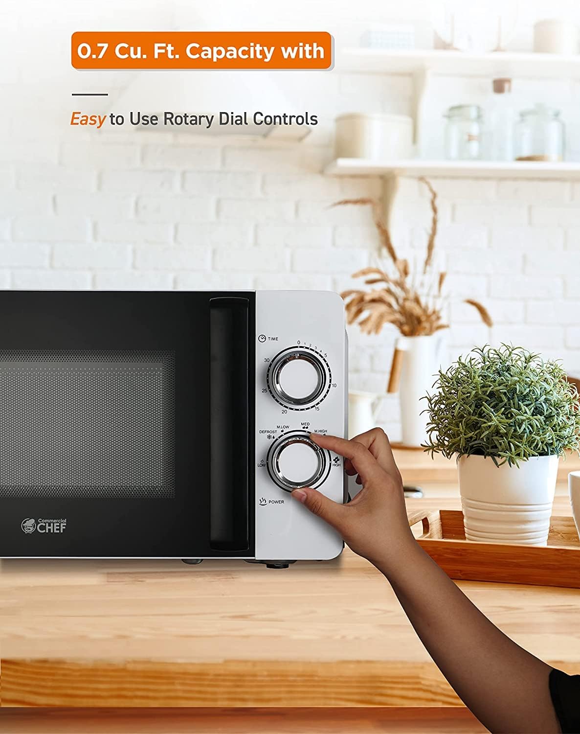 Commercial CHEF Small Microwave 0.7 Cu. Ft. Countertop Microwave with Mechanical Control, White Microwave with 6 Power Levels, Outstanding Portable Microwave with Convenient Pull Handle - Image 6
