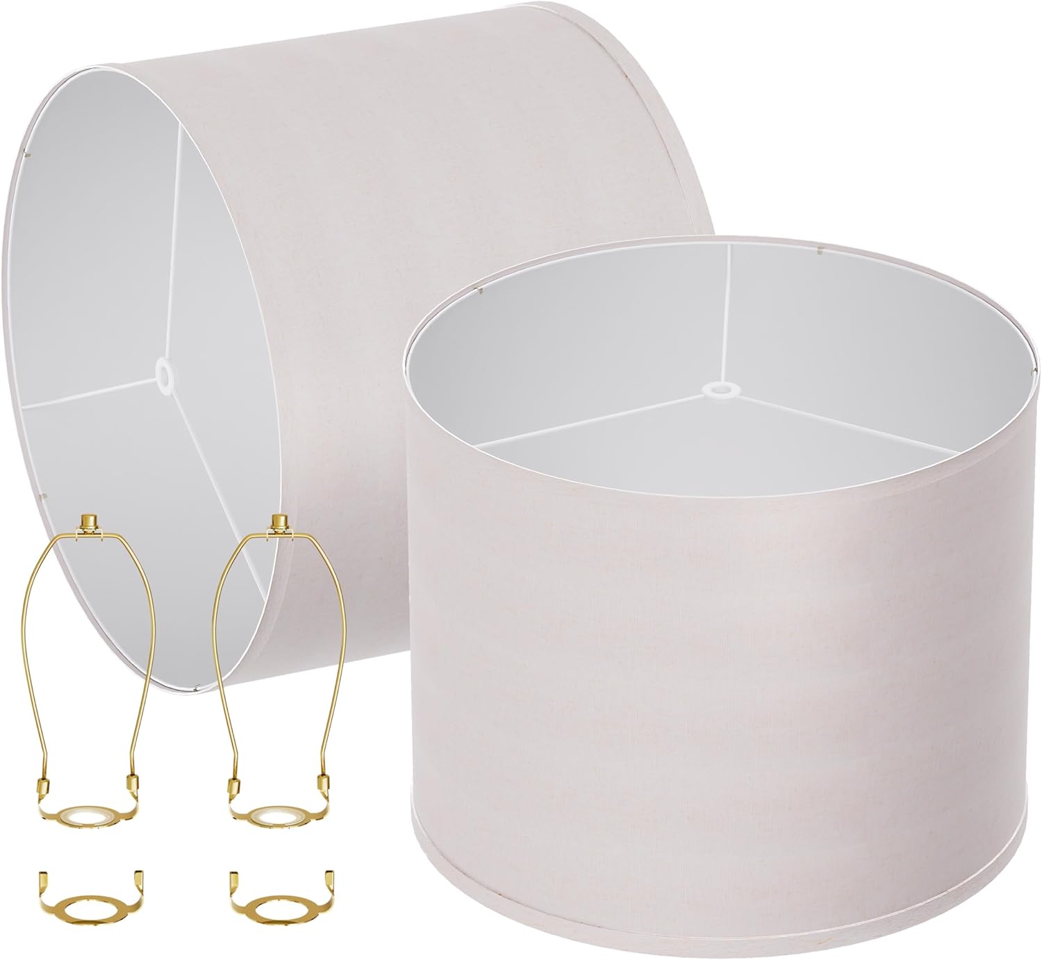 White lamp shades,linen lamp shade,lampshades set of 2 with 2 lamp shade harp,drum lamp shades for table lamps,15" Top X 15" Bottom X 12" H,Spider Fitter, Easy Assembly Required