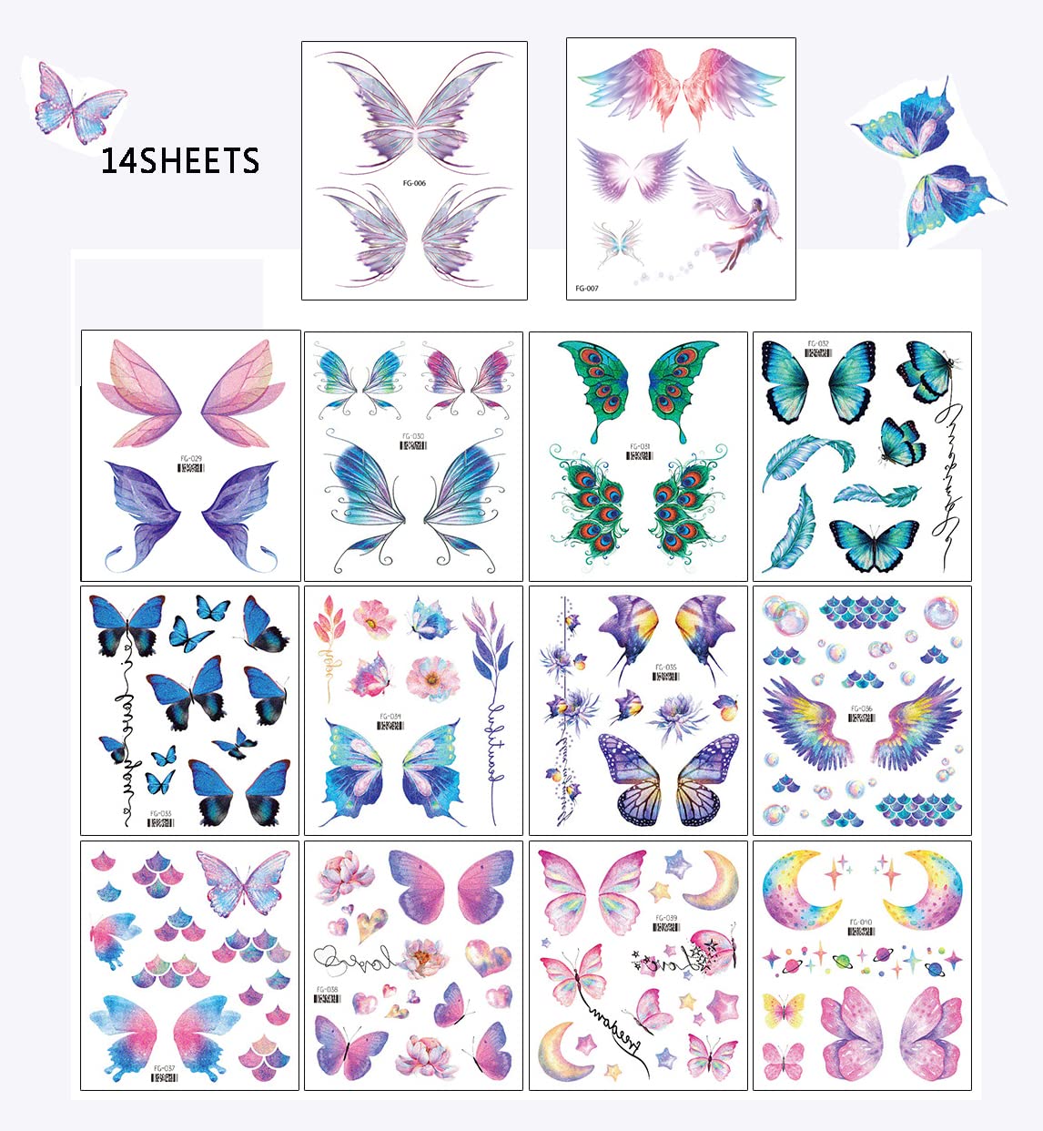 14 Sheets Glitter Butterfly Temporary Tattoos Sticker for Women Girls Eye Face Makeup Decoration, Flash Fairy Body Art Shiny Butterflies Waterproof Fake Tattoos for Festival Party Eye Decor - Image 6