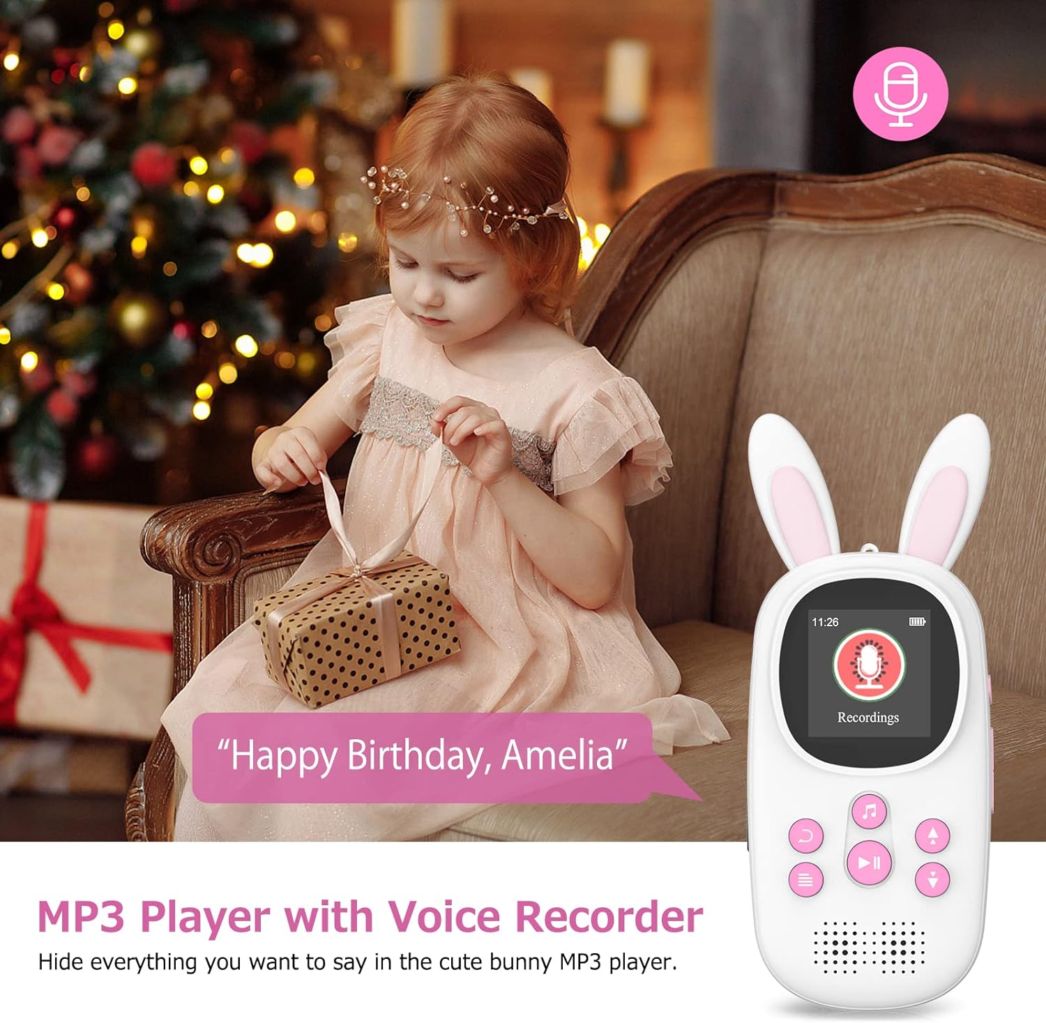 32GB MP3 Music Player for Kids, Cute Bunny Kids Music MP3 Player with Bluetooth, MP3 & MP4 Players with Speaker, MP3 Player with FM Radio, Recordings, Alarm, Pedometer, Stopwatch, Support up to 128GB - Image 4