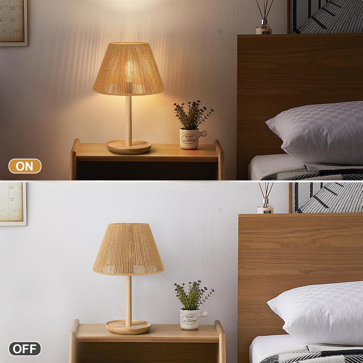 Small Rattan Lamp Shades Set of 2, Boho Lamp Shades for Table Lamps, 5.5" Top x 10" Bottom x 6.6" High, Wicker Lampshade Replacement for Bedroom, Hand Woven, Spider, Bulb Clip Adapters Included - Image 6