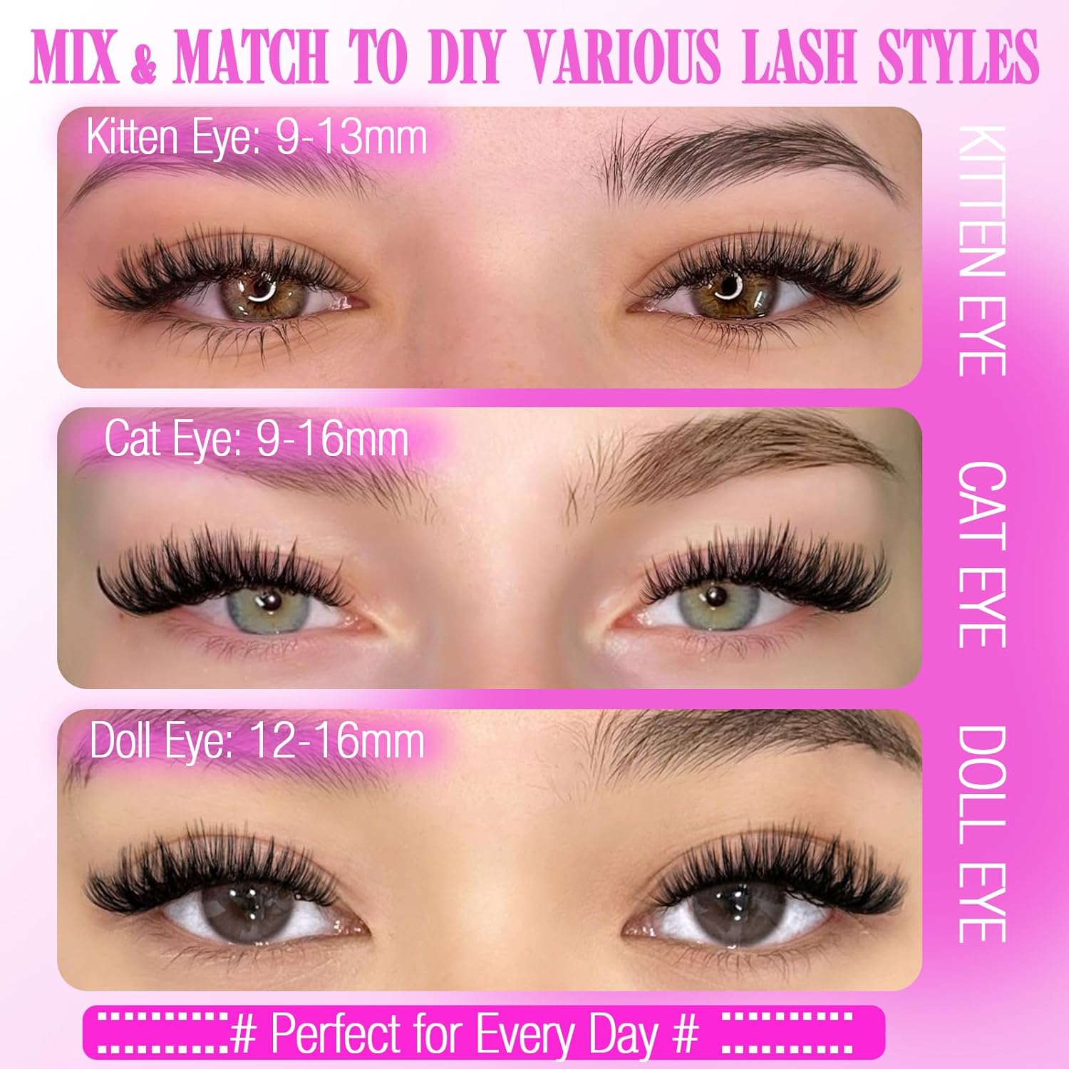 Eyelash Extension Kit 320pcs Lash Clusters D Curly 9-16mm Mix 40D Individual Lashes Wispy Lash Clusters Kit with Lash Bond and Seal and Remover Lash Applicator for Lash Extension Beginners - Image 5