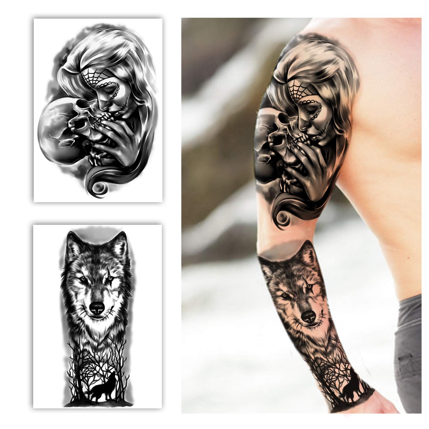 Full Arm Temporary Tattoos 8 Sheets and Half Arm Shoulder Waterproof Tattoos 8 Sheets, Extra Large Tattoo Stickers for Men and Women (22.83"X7.1") - Image 6
