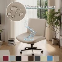 Criss Cross Chair Slipcover,Armless Office Chair Covers, Mid Back Wide Seat Computer Task Vanity Accent Chair Covers for Home Office (Khaki,Standard) - Image 5