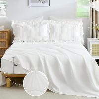 WONGS BEDDING Queen Comforter Set,White Cute Ruffle Comforter for Queen Bed, 7 Pieces Bed in a Bag Seersucker Shabby Chic Bedding Set 90"×90" - Image 3