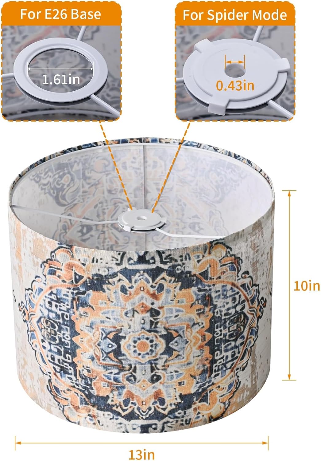 Fabric Round Drum Lamp Shades, 13x13x10in Moroccan Trellis Lamp shade, Boho Lampshade Fit Spider, Farmhouse Lamp Shades for Table Lamps, Rustic for Floor Lamps, 1 Pack - Image 3