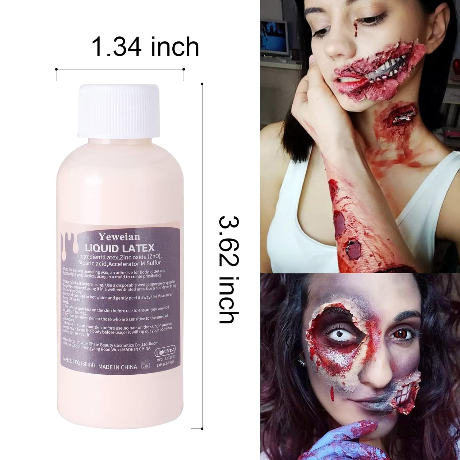 Liquid Latex SFX Makeup Kit, 2.1Oz Latex Liquid with Coagulated Fake Blood Gel, Squirt Blood and Stipple Sponge, Halloween Monster Zombie Clown Makeup for Scald Burn Scar Wound,Cut,Skin Decay - Image 4