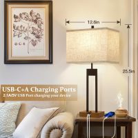 25.5'' Set of 2 Modern Bedroom Table Lamps with USB C+A Ports, 3 Color Changeable, Brown Night Stand Lamps for Bedside, Guest Room, Office, Reading - Image 2
