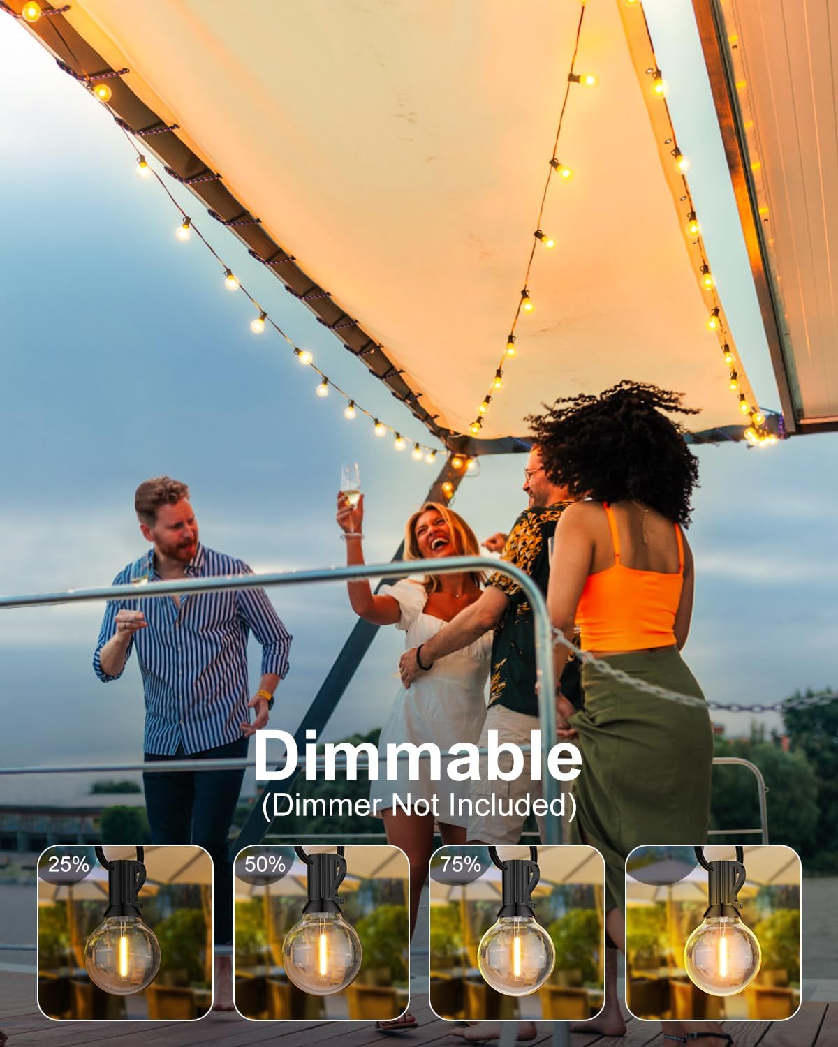 GLUROO 120FT Outdoor String Lights, G40 LED Patio Lights with 64pcs Bulbs, Waterproof Shatterproof Dimmable Globe Hanging Outdoor Cafe Bistro Porch Outside Light, 2Packs * 60ft - Image 3