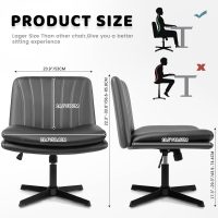 LEMBERI PU Leather Armless Office Desk Chair No Wheels,Criss Cross Legged Office Chair, Wide Padded Swivel Vanity Chair,Mid Back Ergonomic Computer Task Chair for Make Up,Small Space,Gray - Image 2