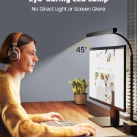 SUPERDANNY LED Desk Lamp for Office Home, Eye-Caring Desk Light with Adjustable Gooseneck, 12W Touch Control Dimmable Brightness, Architect Clamp Lamp with USB Adapter for Reading Study Workbench - Image 2