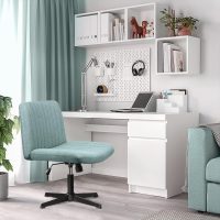 LEMBERI Fabric Padded Desk Chair No Wheels, Armless Wide Swivel Home Office Desk Chair,120°Rocking Mid Back Ergonomic Computer Task Vanity Chair for Office, Home, Make Up,Small Space, Bed Room - Image 9