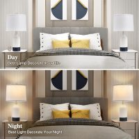 Luvkczc Modern Ceramic Lamps for Bedrooms Set of 2, 3-Color Temperature Table Lamp Bedside Nightstand Desk Reading Lamp with Fabric Drum Shade for Bedroom, Living Room, 2 Bulbs Included (21.4") - Image 4