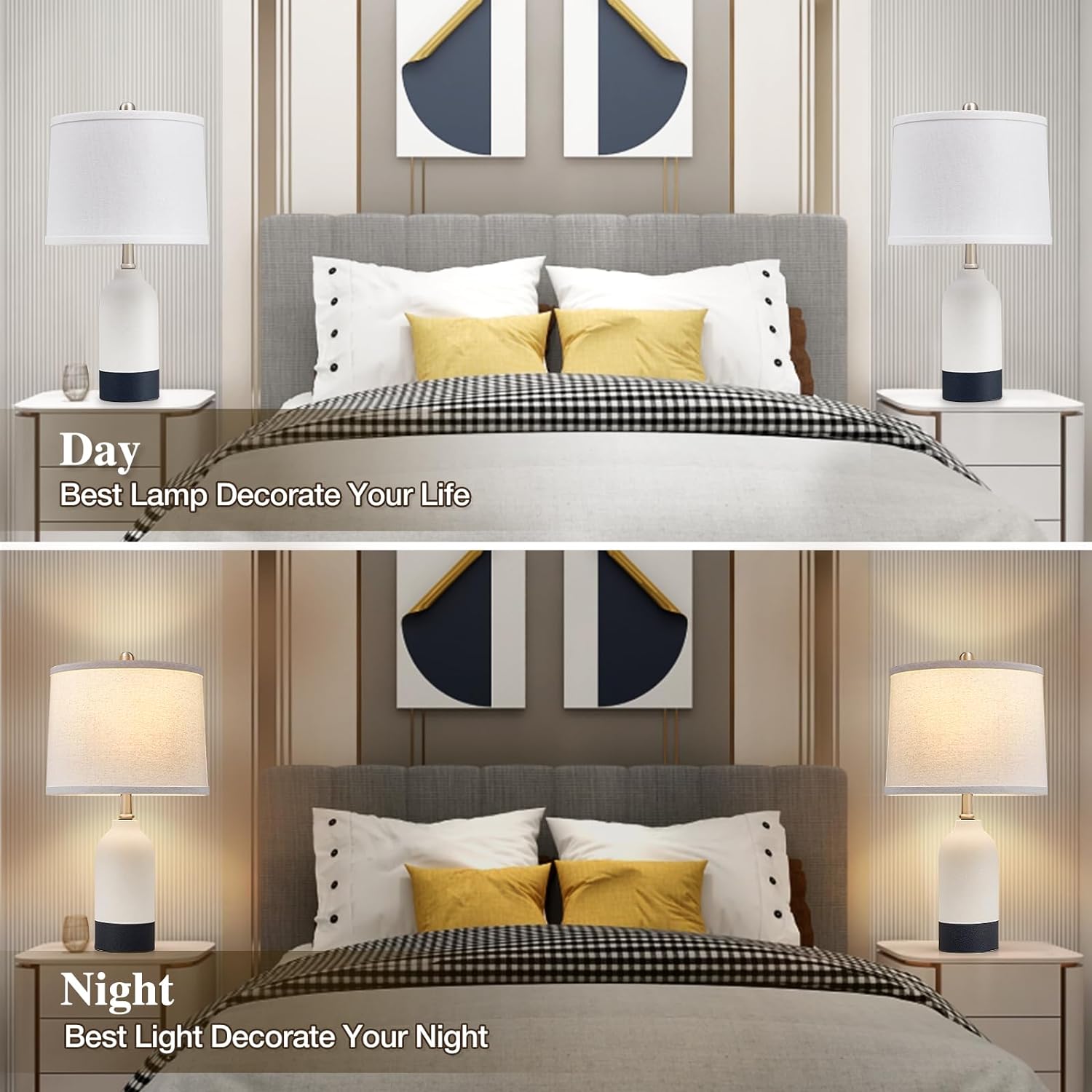 Luvkczc Modern Ceramic Lamps for Bedrooms Set of 2, 3-Color Temperature Table Lamp Bedside Nightstand Desk Reading Lamp with Fabric Drum Shade for Bedroom, Living Room, 2 Bulbs Included (21.4") - Image 4