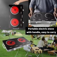 Karinear 2 Burner Electric Cooktop 110V, Portable Electric Stove with Handle, Knob Control Electri Hot Plate, Ceramic Countertop Burner, Timer, Safety Lock, 9 Power Level, 2000W, 24 inch(White) - Image 5