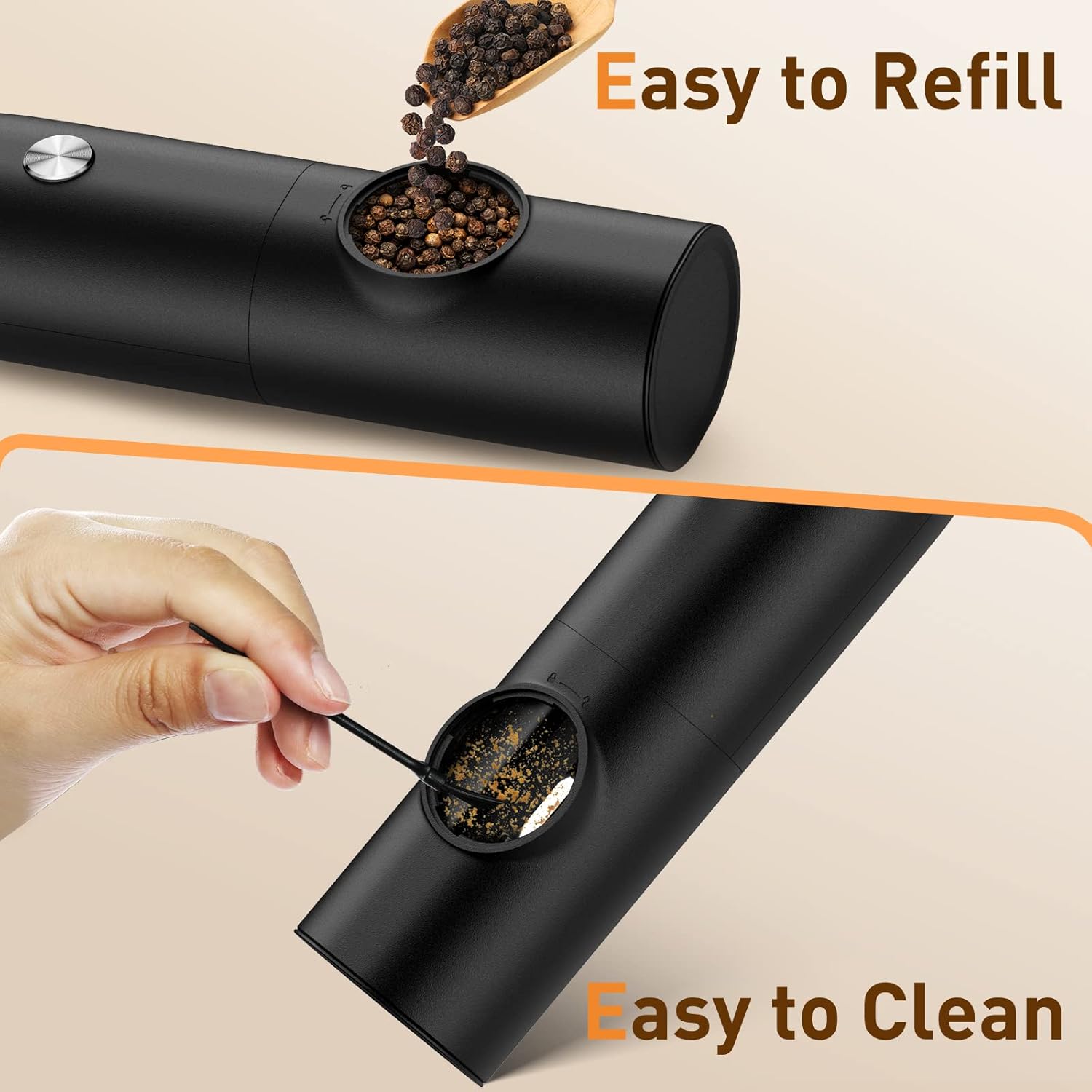 Electric Salt and Pepper Grinder Set:Rechargeable Automatic Pepper Mill Grinder with LED House Warming Gifts New Home, USB Adjustable Coarseness shakers, One-Hand Operation for Kitchen Appliances - Image 6
