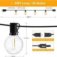 OHLUX Outdoor String Lights, 55FT Shatterproof LED Patio Lights with 26 Dimmable Plastic G40 Bulbs, 2200K Waterproof Connectable Hanging String for Backyard, Cafe, Porch, Deck, E12 Base - Image 2