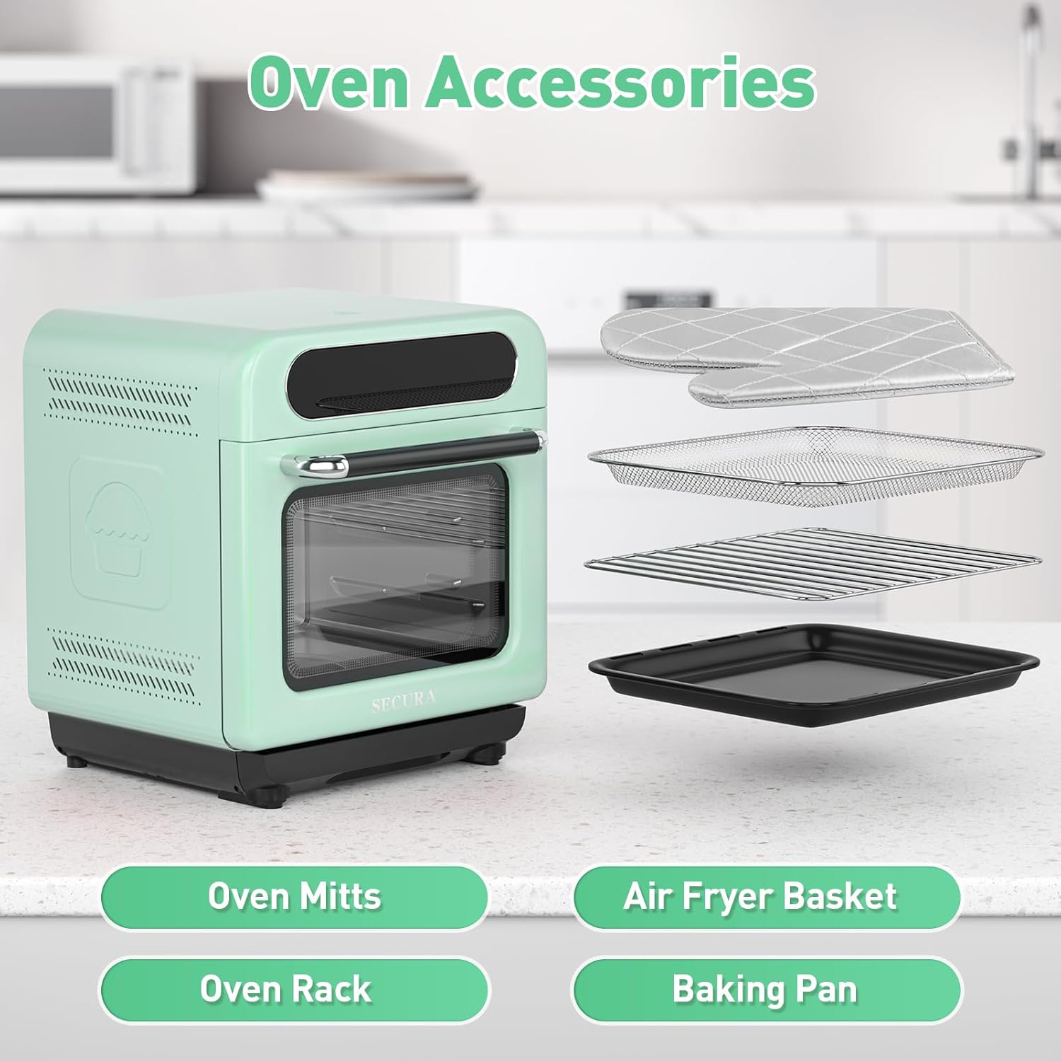 Secura Multifunction Air Fryer Steam Oven, 13 Quart Compact Oven with Convection Bake, Airfryer, Rapid Steam, Ferment, Dehydrator Combo, Nutritious & Delicious Food Steamer for Cooking (Mint Green) - Image 6