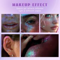 Roll-on Holographic Body Glitter Gel for Face Hair, Chameleon Color Changing Glitter Gel Under Light, Chunky Mermaid Sequins Festival Party Rave Accessories Shimmer Makeup (8# Sparkling Pink) - Image 6
