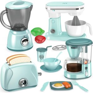 Shemira Play Kitchen Accessories, Play Kitchen Appliances Toy Set with Coffee Maker, Blender, Mixer, Toaster, Kids Kitchen Playset, Toys for 3 4 5 6 7 8 Year Old Girls, Birthday Gifts for Girls