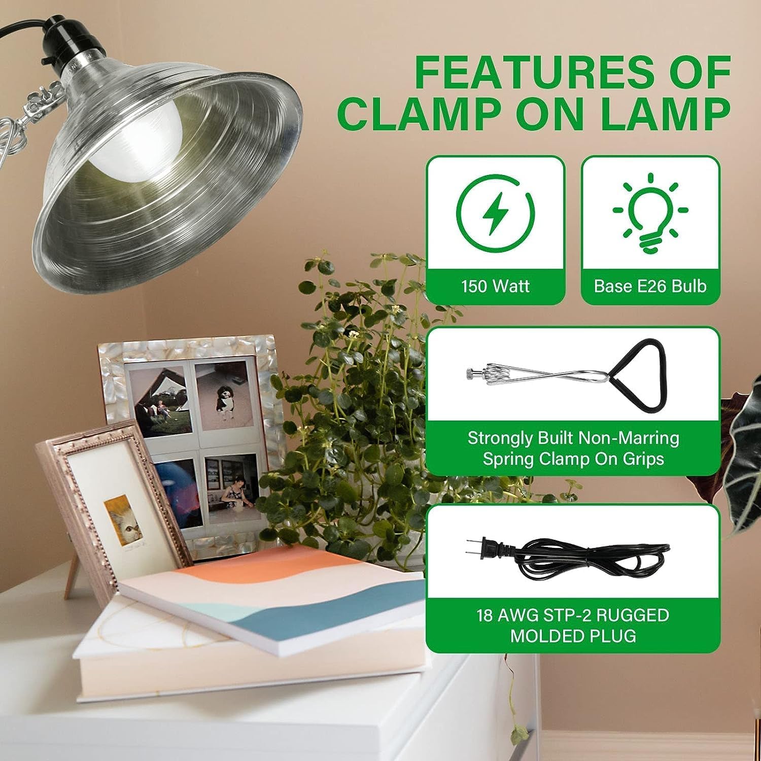 Simple Deluxe HIWKLTCLAMPLIGHTMX2 2-Pack Clamp Lamp Light with 8.5 Inch Aluminum Reflector Up to 150 Watt E26 Socket (No Bulb Included) 6 Feet 18/2 SPT-2 Cord, Silver - Image 6