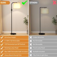 Ambimall 𝐅𝐮𝐥𝐥𝐲 𝐃𝐢𝐦𝐦𝐚𝐛𝐥𝐞 Floor Lamp - Floor Lamps 9W 𝐋𝐄𝐃 Light Bulb Included, Standing Lamps for Living Room with Adjust Head, Modern Standing Tall Light Rotary Switch for Office - Image 5