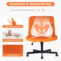 Criss Cross Chair with Wheels, Cross Legged Office Chair, Wide Comfty Velvet Armless Vanity Desk Chair with Back, Swivel Height Ajustable for Home Office Bedroom (Velvet, Orange) - Image 5