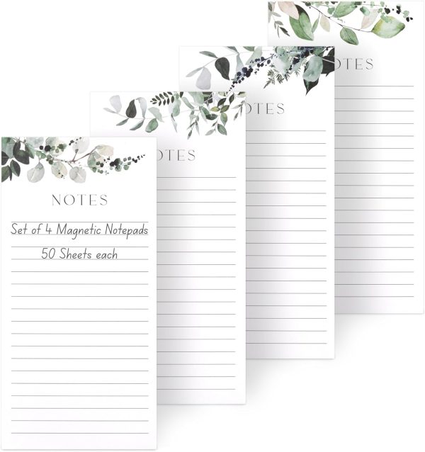 Beautiful Magnetic Notepads for Fridge - Set Of 4 Modern Note pads With Lined Pages to Easily Write Notes & Make Grocery/Shopping Lists - The Perfect To Do Pad w/ Strong Magnets for Your Refrigerator