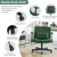 Criss Cross Legged Office Chair with Flip-UP Arms and Wheels,Wide Office Chair with Pillow, Modern Cross-Leg Chair for Home Office, Apartment, Vanity, Ergonomic (Green) - Image 6