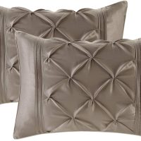 Madison Park Essentials Room in a Bag Faux Silk Comforter Set - Luxe Diamond Tufting All Season Bedding, Matching Curtains, Decorative Pillows, Taupe King(104"x92") 24 Piece - Image 14
