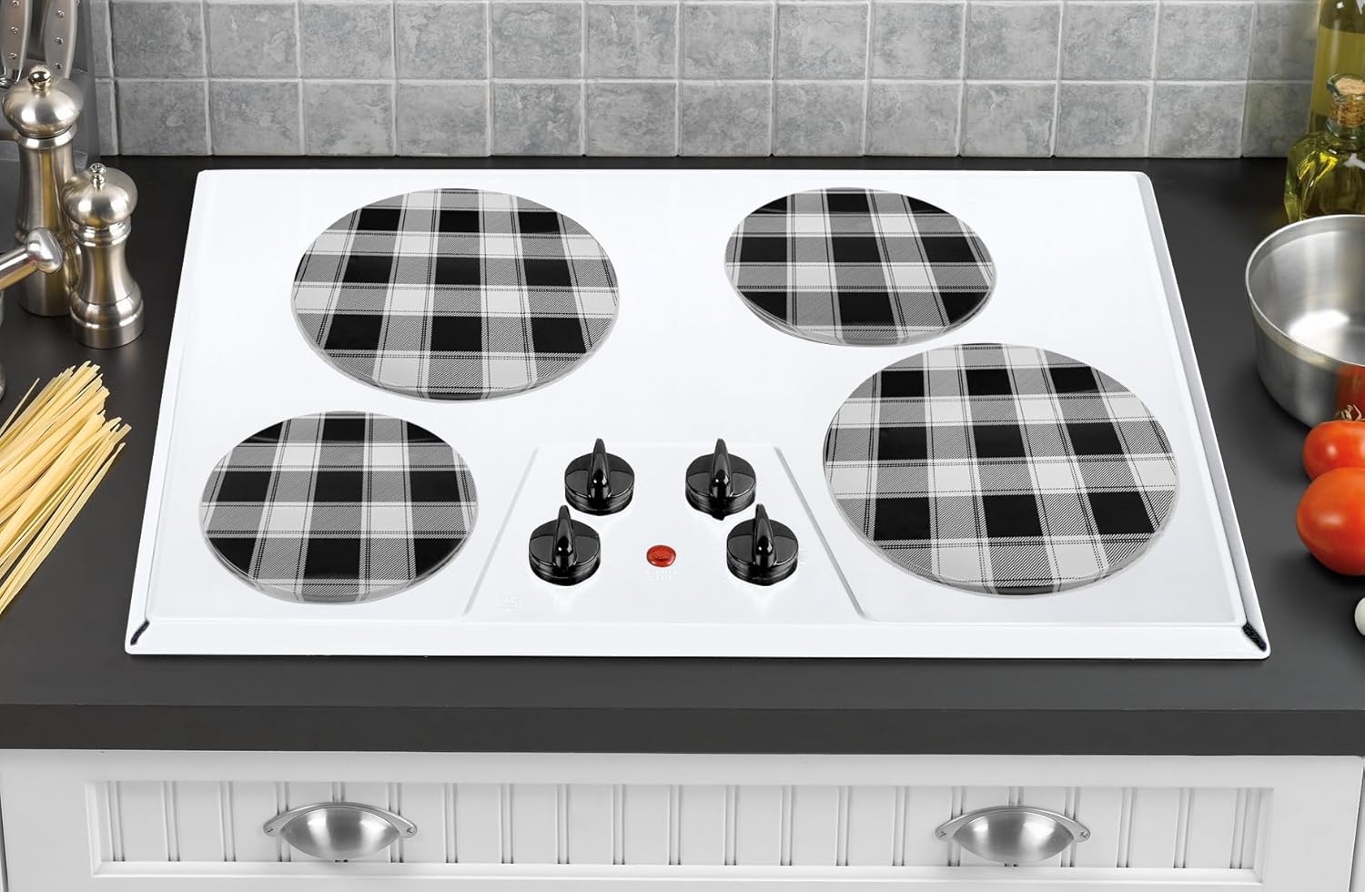 Reston Lloyd, Burner Covers For Electric Stovetop, Decorative Lightweight Tin Covers, Set of 4 (2-8 inch & 2-10 inch), Conceals Messy Drip Pans, Buffalo Check - Image 2