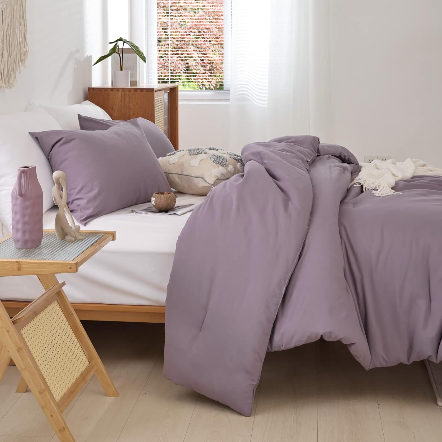 ROSGONIA Dusty Purple Comforter Set Queen, 3pcs (1 Boho Comforter & 2 Pillowcases) All Season Bedding Lightweight Bedspread Blanket Quilt Bed - Image 6