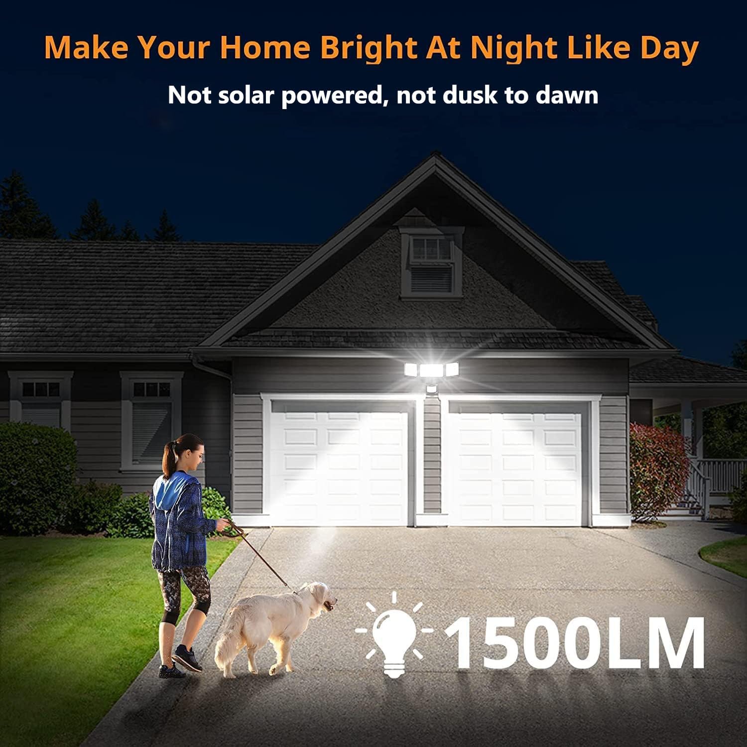 LEPOWER Battery Powered LED Flood Light Outdoor,1500LM Motion Sensor Security Lights, IP65 Waterproof,Wireless Flood Light Battery Operated,3 Head Motion Detector Light for Garage,Yard,Porch(Black) - Image 2