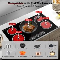 ThermoMate 36 Inch Electric Cooktop, 5 Burners Knob Control Built-in Ceramic Cooktop, 30" Radiant Electric Stove Top of 9000W with 9 Heat Levels, Hot Surface Indicator, 220-240v, Hard Wired - Image 5