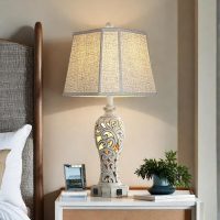 Set of 2 Rustic Table Lamps for Living Room Bedroom, Farmhouse Vintage Nightstand Lamp with 2 USB Ports, Hollow Out Resin Lamp for End Table with Nightlight, Bulbs Included (Wash White) - Image 8