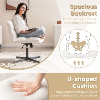 Giantex Criss Cross Chair, Faux Fur Armless Cross Legged Desk Chair No Wheels, Height Adjustable Computer Swivel Seat, Modern Wide Seat Boucle Vanity Chair for Home Office, White - Image 5