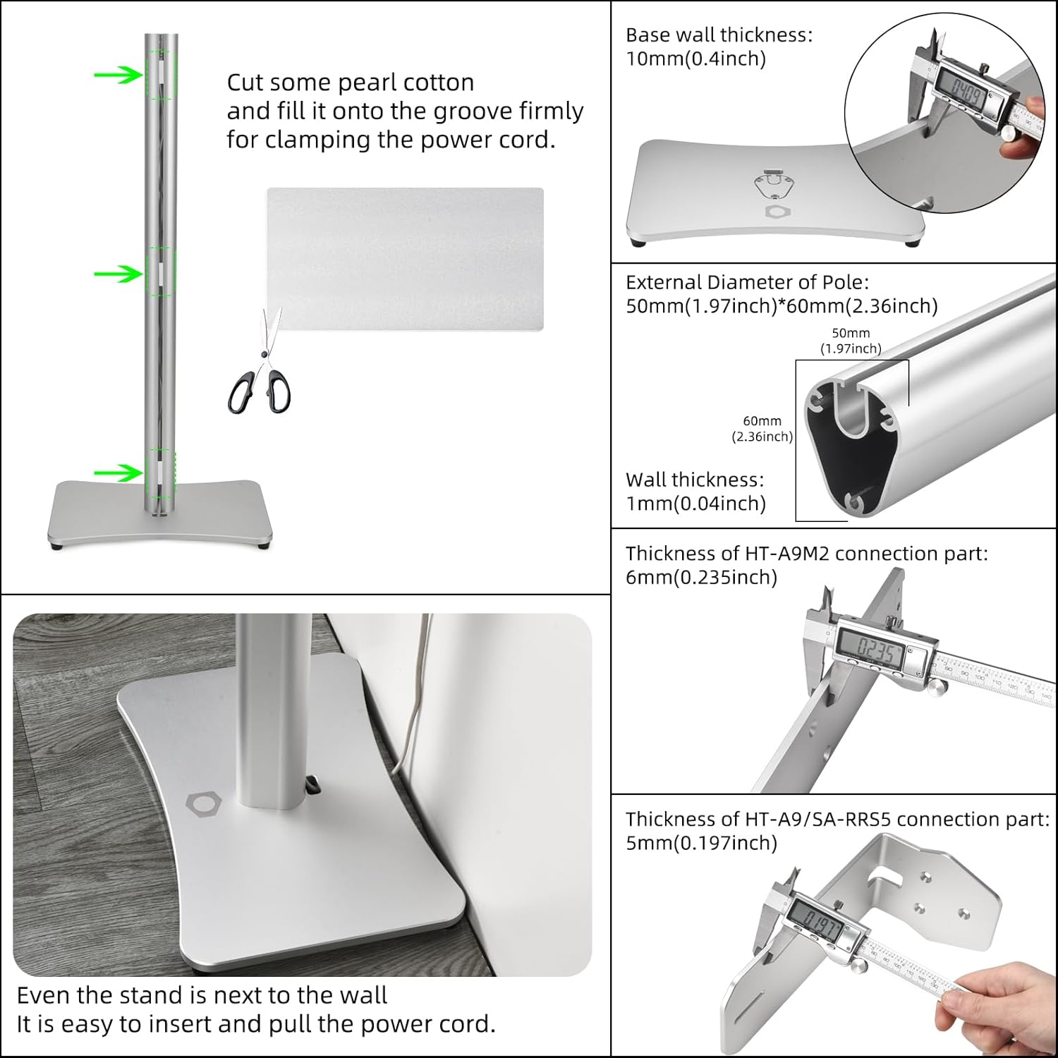 Speaker Stand Pair for Sony BRAVIA Home Theater Surround Sound System HT-A9M2/HT-A9/SA-RS5, Aluminum Alloy Floor Stand Bracket for Sony HT-A9M2/HT-A9/SA-RS5 Speaker - Image 3