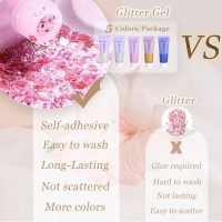 Face Body Glitter, Hair Glitter Sparkles Chunky Face Glitter Gel for Girls Makeup Singer Concerts Mermaid Festival Sequins Face Paint (White+Silver+Pink+Gold+Blue) - Image 4