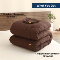 Paxrac Earthy Brown Comforter Queen Size, Neutral 3 Pieces Comforter Set, Lightweight Solid Bedding Set, All Seasons Soft Fluffy Queen Comforter Set (90x90In Comforter & 2 Pillowcases) - Image 7