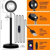 Sunset Lamp Projector with APP Control - 21 Color Changing LED Sunset Light, 180° Adjustable for Photography, Bedroom Decor, Party, Wedding, Mood Lighting - Image 2