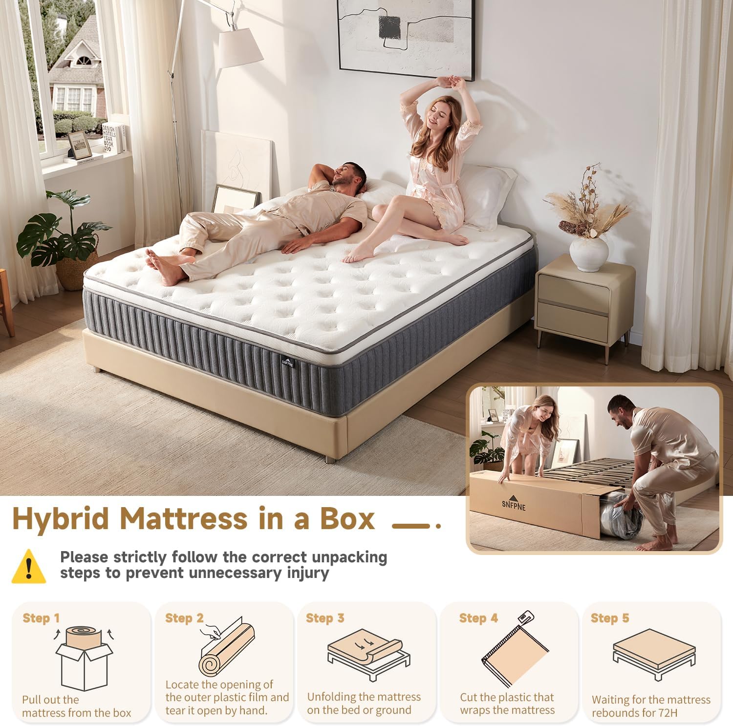 10 Inch Queen Size Hybrid Mattress with Gel Memory Foam and Individual Pocketed Coils for Motion Isolation & Edge Support, Medium Firmness for Pressure Relief, CertiPUR-US Certified,in a Box - Image 6