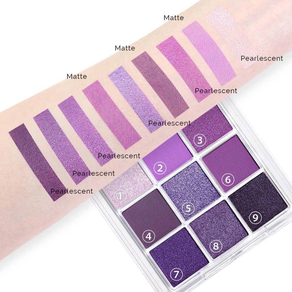 evpct 9 Colors Purple Glitter Eyeshadow Palette, Lavender Violet Purple Pink Glitter Metallic Shimmer Sparkly Eye Shadow Palette Makeup for Older Women Blue Eyes, Highly Pigmented Waterproof eyeshadow - Image 5